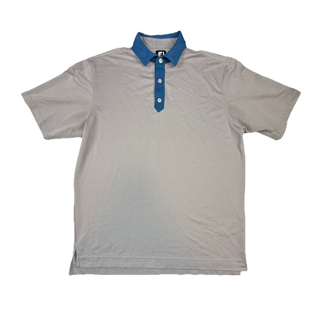 Footjoy FJ Golf Polo Shirt Gray Blue Collar Mens Large Short Sleeve